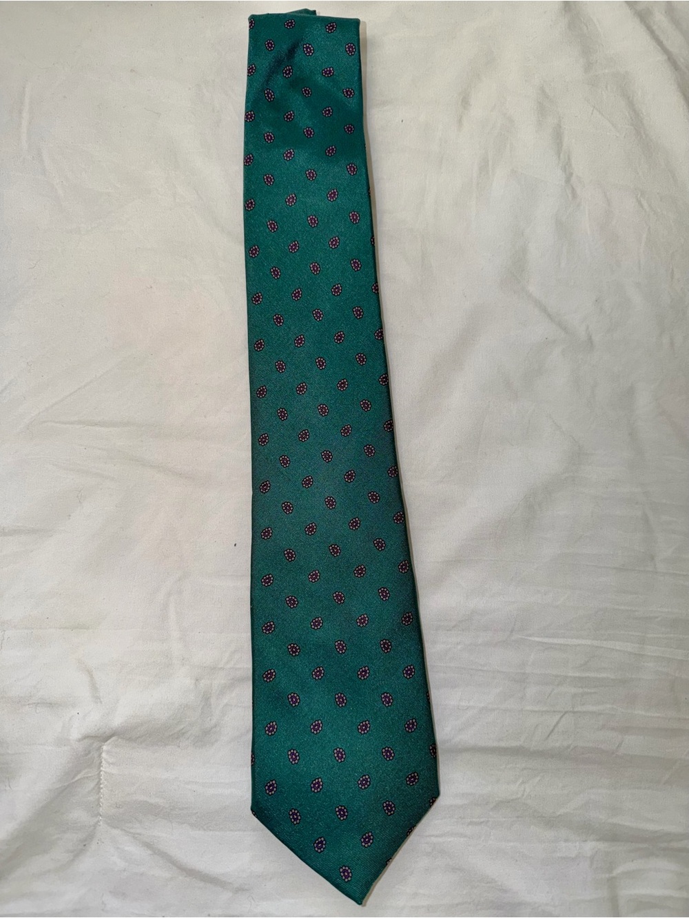 100% Italian‎ Silk Vintage Neil Martin Silk Tie USA Made Green Medallion Necktie